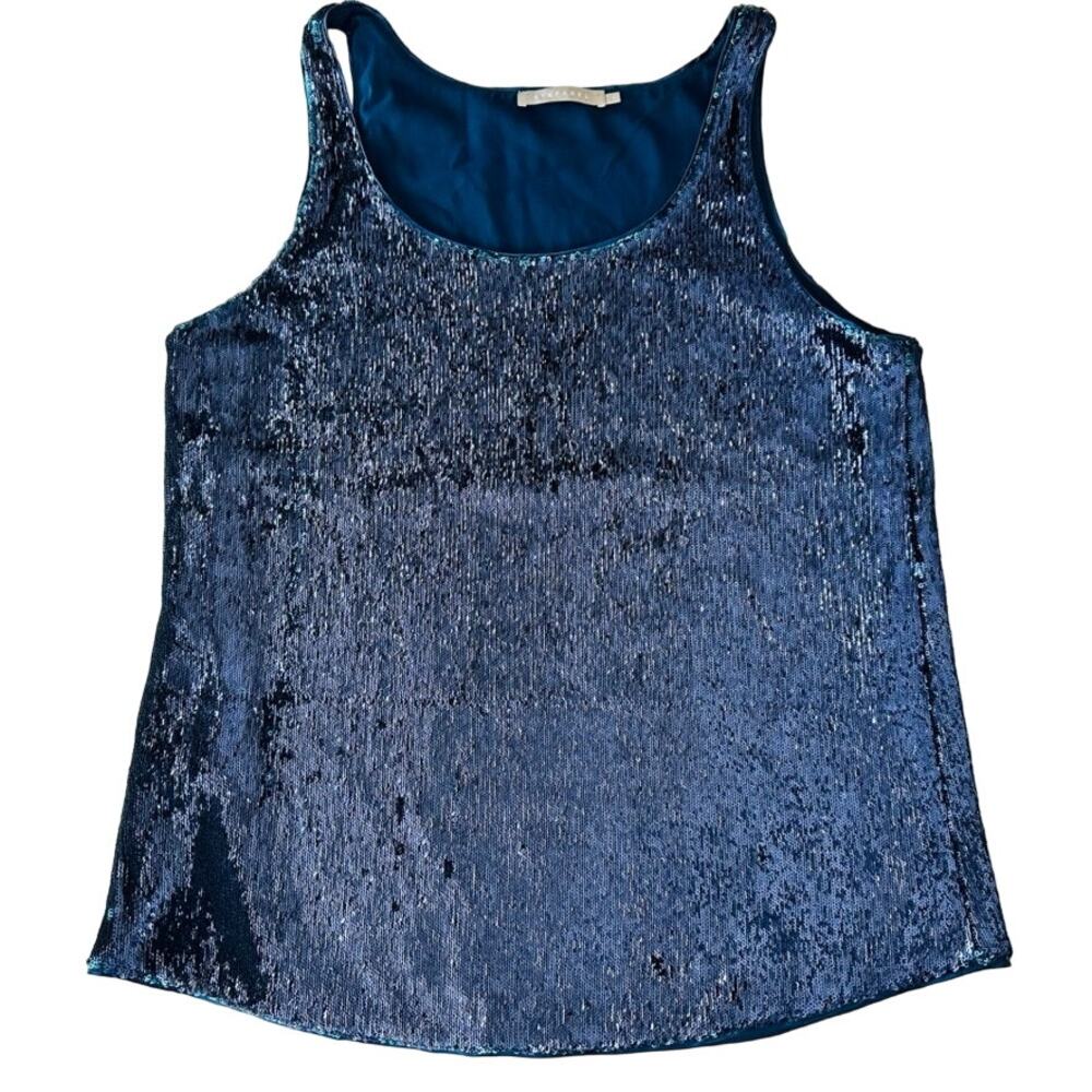 Stefanel Blue Sequin Tank Top Size Large Made in Italy Cocktail Party Sparkle